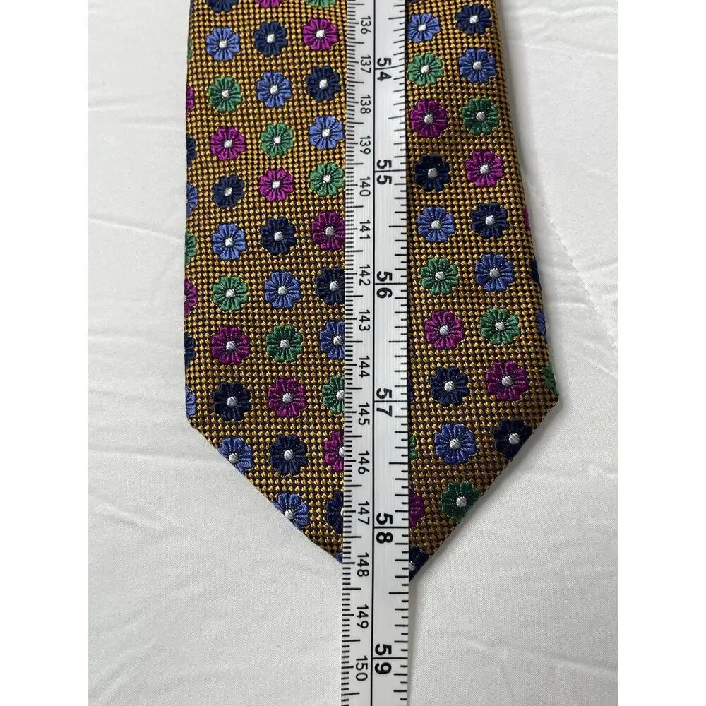 J.S. Frank Reserve Collection Silk Necktie Gold Floral Medallion Made in Italy 5